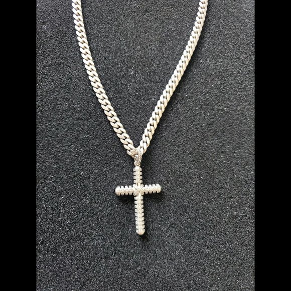 Men Women 925 Sterling Silver Micro Pave Cubic Zirconia Cross Pendant - Picture 7 of 11
